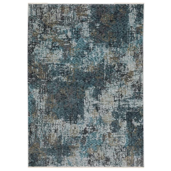 AVERLEY HOME Haven Blue/Gray 5 ft. x 8 ft. Abstract Interstellar Polyester Fringed Indoor Area Rug