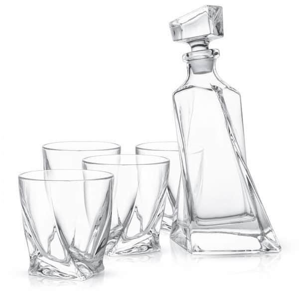 JoyJolt 22 oz. Atlas Crystal Whiskey Decanter with 10 oz. Whiskey Glasses