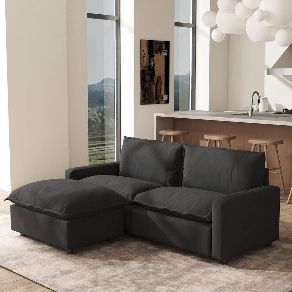 83.46 in. Square Arm 3-piece Linen Modular Free Combination sofa Sectional Sofa with Ottoman in Gray price history on PriceWatchPro
