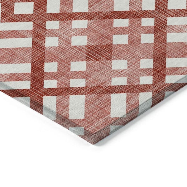 Red, Ivory 10 ft. x 14 ft. Woven Geometric Polyester Rectangle Indoor/Outdoor Area Rug