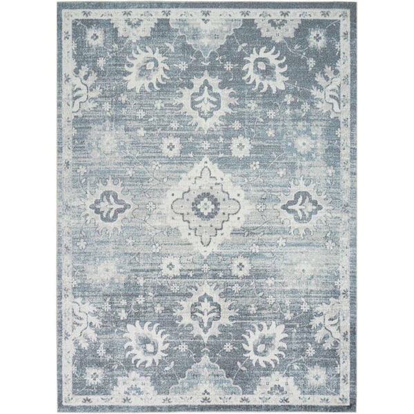 Nourison Astra Machine Washable Denim 4 ft. x 6 ft. Distressed Traditional Area Rug