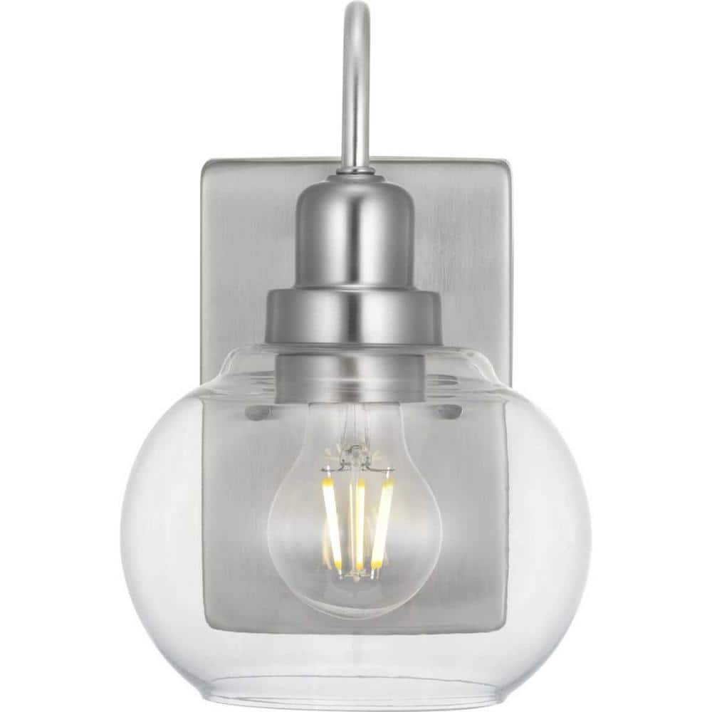 Halyn 4.5 in. 1-Light Brushed Nickel Indoor Wall Sconce with Clear Glass Sh