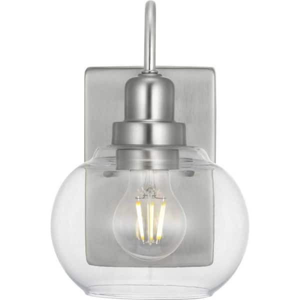 Halyn 4.5 in. 1-Light Brushed Nickel Indoor Wall Sconce with Clear Glass Shade