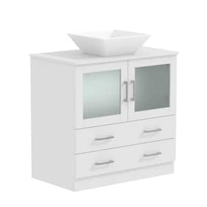 29.9 in. W x 17.1 in. D x 29.3 in. H Bath Vanity in White with Marble Top, Bathroom Cabinet with Glass Doors & 2-Drawers