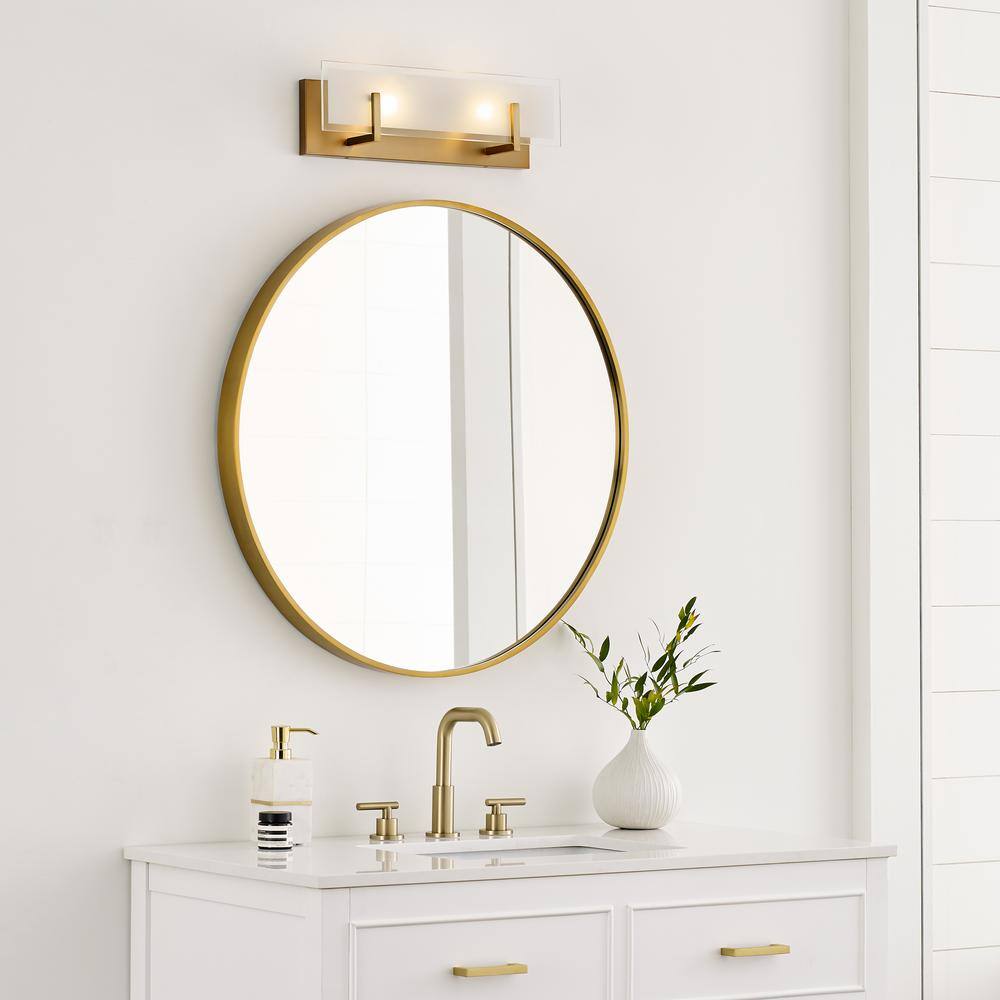 Satin Brass 2-Light Vanity Fixture with Frosted Beveled Glass
