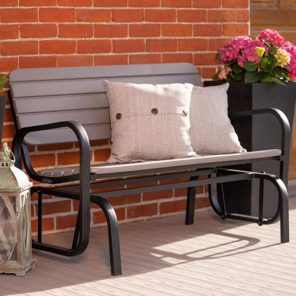 Gray Polyethylene and Steel Outdoor Glider Bench