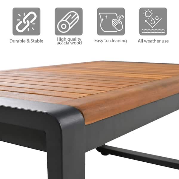 ベンチ Large 4-Piece Metal Acacia Wood Patio Conversation Set Outdoor