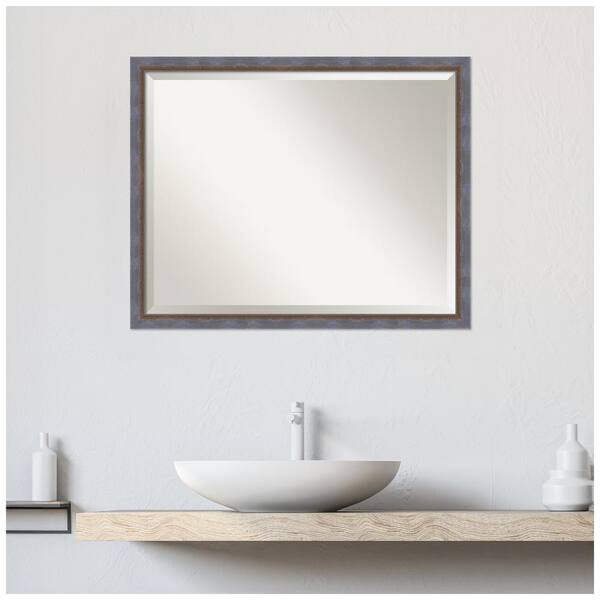 Amanti Art Beveled Wood Wall Mirror - 24.25x20.25 Inch, Shiplap Navy Frame, Bathroom Or Decor