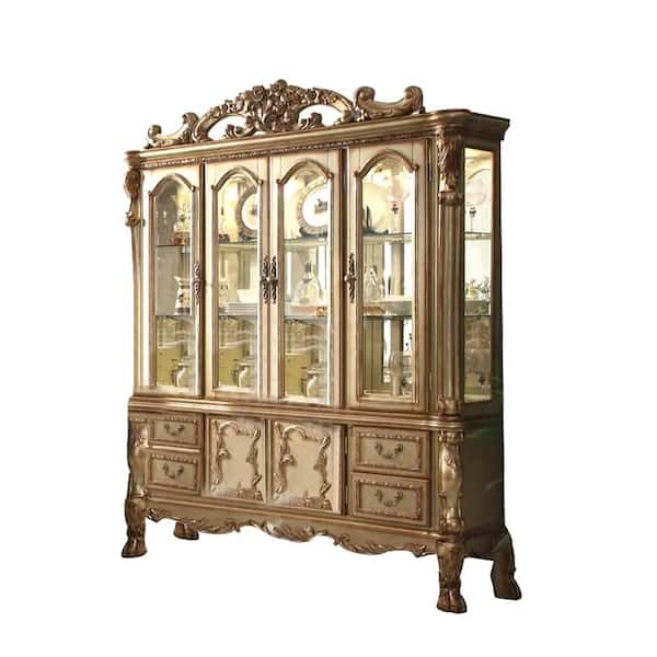 Acme Furniture Dresden Gold Patina and Bone Hutch and Buffet with Drawers