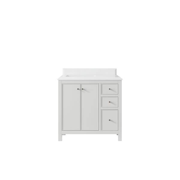 Willow Collections Chicago 36 in. Left Offset Sink Freestanding White Bath Vanity with White Qt. Top Unassembled