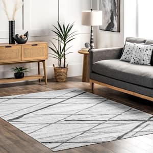 Trellis Stripes Machine Washable Light Gray 8 ft. x 10 ft. Indoor Rectangle Area Rug