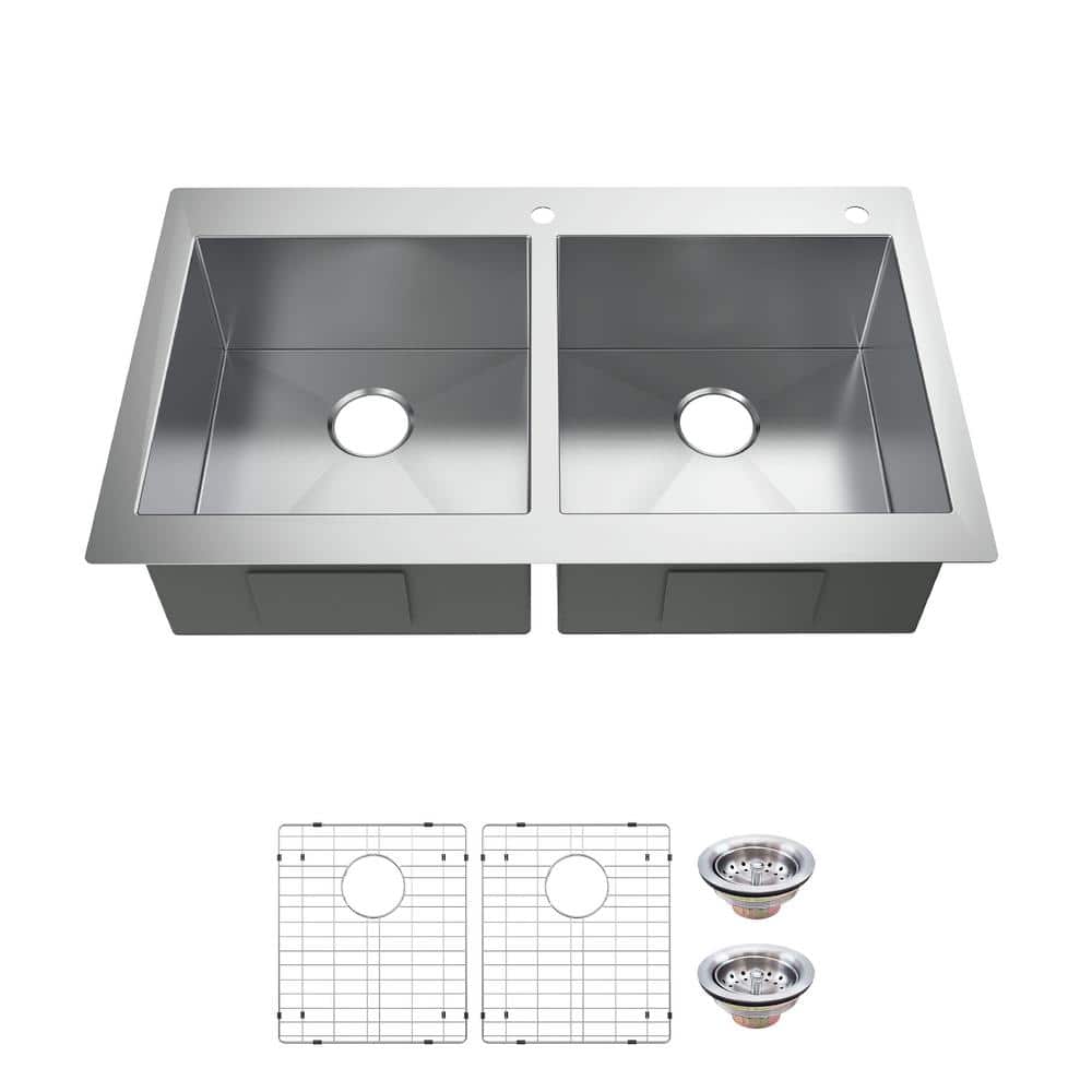 Glacier Bay Professional Zero Radius 36 in. Drop-In 50/50 Double Bowl ...