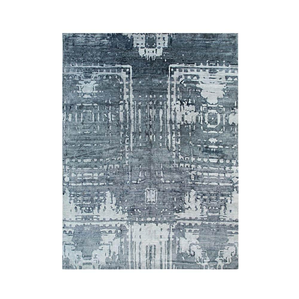EORC Gray 9 ft. 1 in. x 12 ft. 3 in. Hand Knotted Wool and Viscose ...