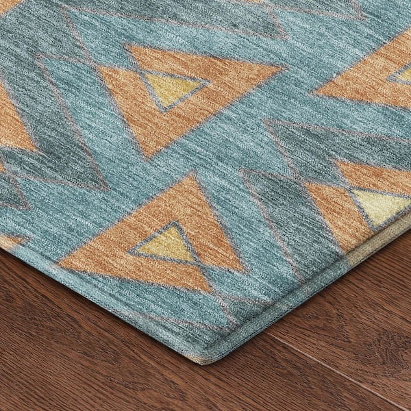 Mayfield Premium Machine Washable Abstract AMF2560 Teal 10 ft. x 14 ft. Area Rug