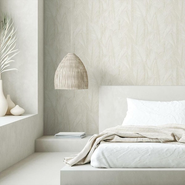 Taupe Swaying Fronds Vinyl Peel and Stick Wallpaper Roll (28.18 sq. ft.)