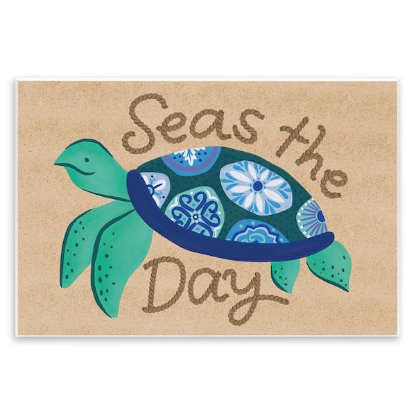 Seas The Day Turtle by Deborah Curiel Unframed Coastal Graphic Art Print 13 in. x 19 in.