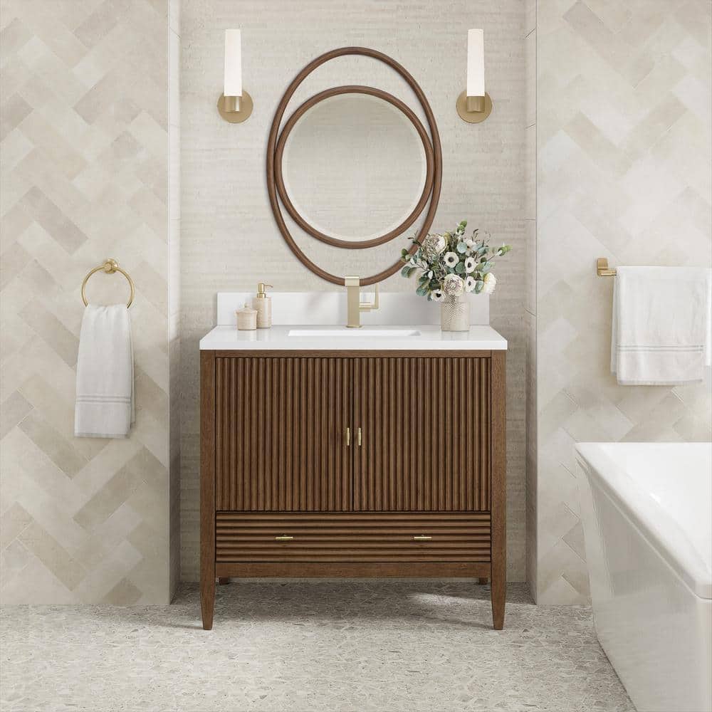 Martin 36.0 in. W. x 23.5 in. D x 34.06 in. H Single Bathroom Vanity in Mid-Century Walnut with White Zeus Quartz Top price history on PriceWatchPro