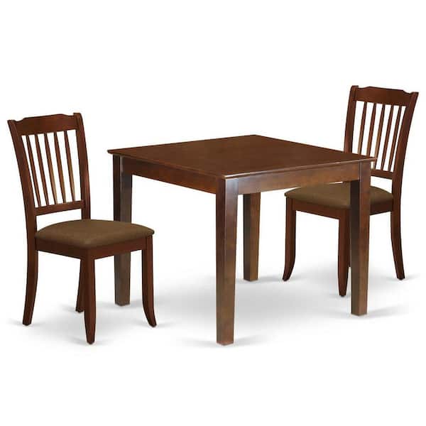 East West Furniture 3-Piece Mahogany Finish Square Solid Wood Top Dining Table Set