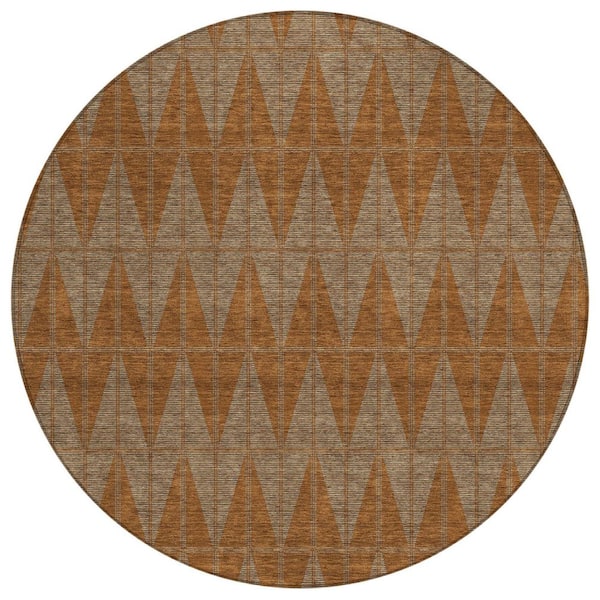 Chantille Machine Washable Indoor/Outdoor Abstract ACN2415 Paprika 8 ft. x 8 ft. Round Rug