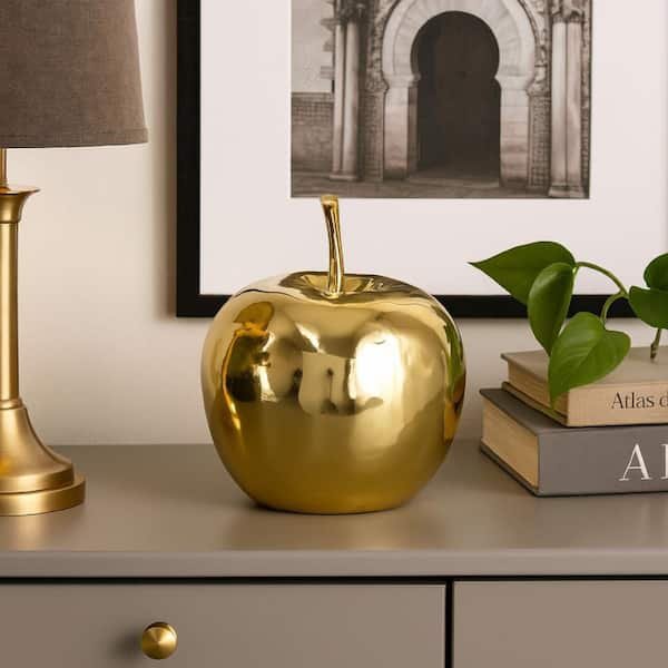 Masu Gold 13.25 in. x 16.25 in. Apple Design Resin Tabletop Accent Decor