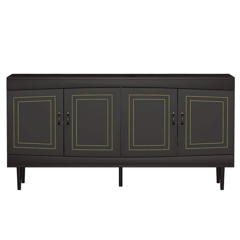 63.00 in. W x 15.75 in. D x 31.10 in. H Black Linen Cabinet 4-Door Console 