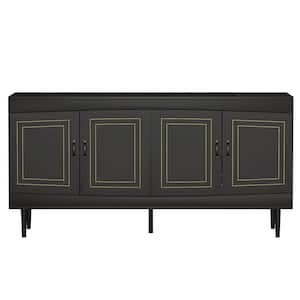 63.00 in. W x 15.75 in. D x 31.10 in. H Black Linen Cabinet 4-Door Console Table with Adjustable Shelves