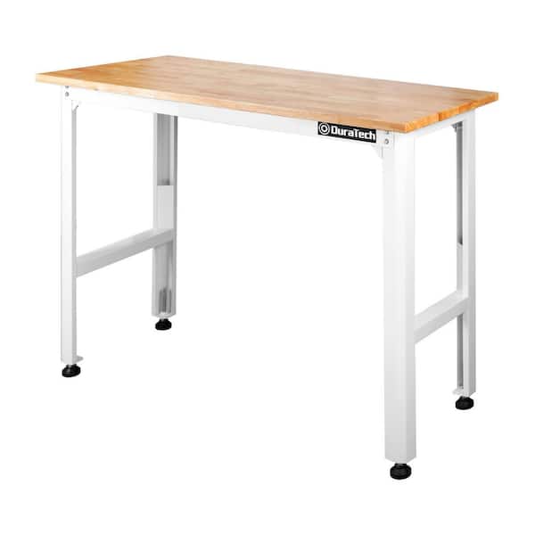 48 in. W x 20 in. D Solid Wood Top Workbench Table in White