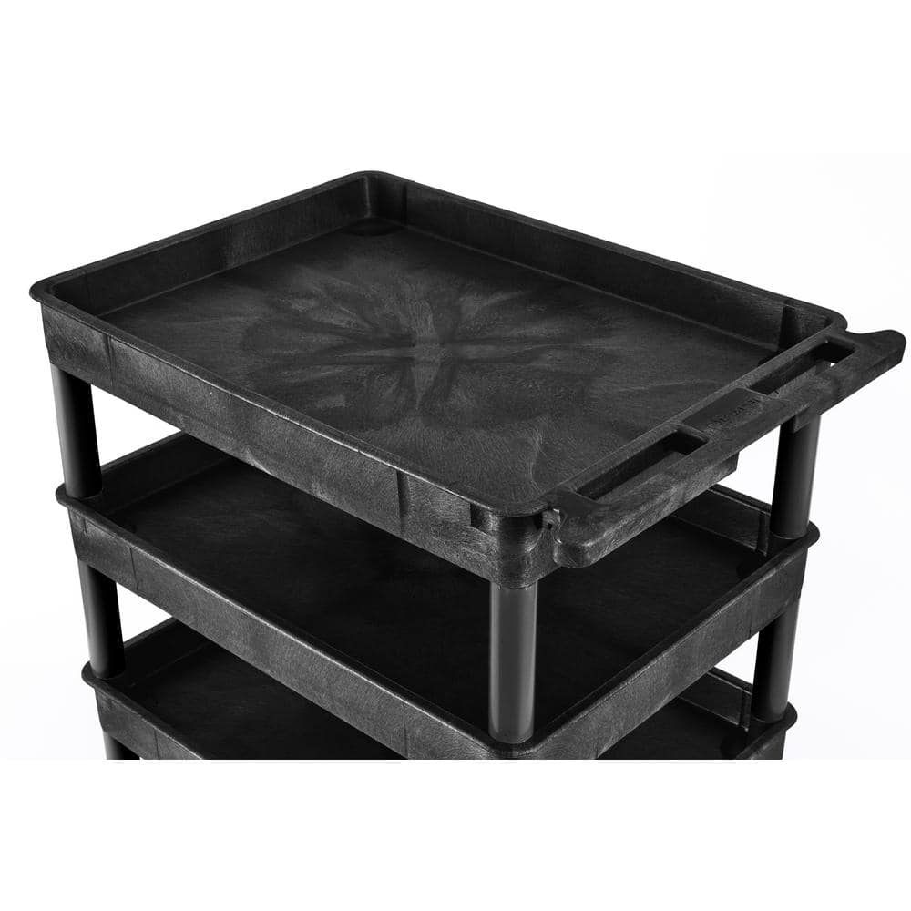 Black Thermoplastic Resin 4-Shelf Utility Cart with Wheels