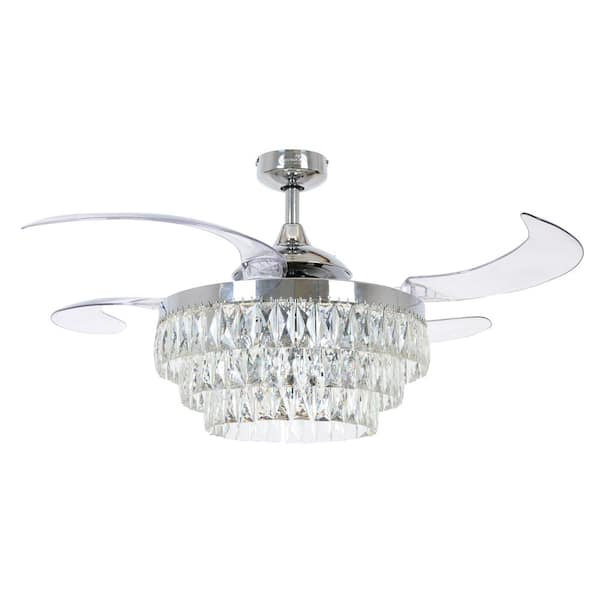 Fanaway Veil 48-in. Integrated LED Indoor Chrome Rectractable Blades Ceiling Fan with Light and Remote Control
