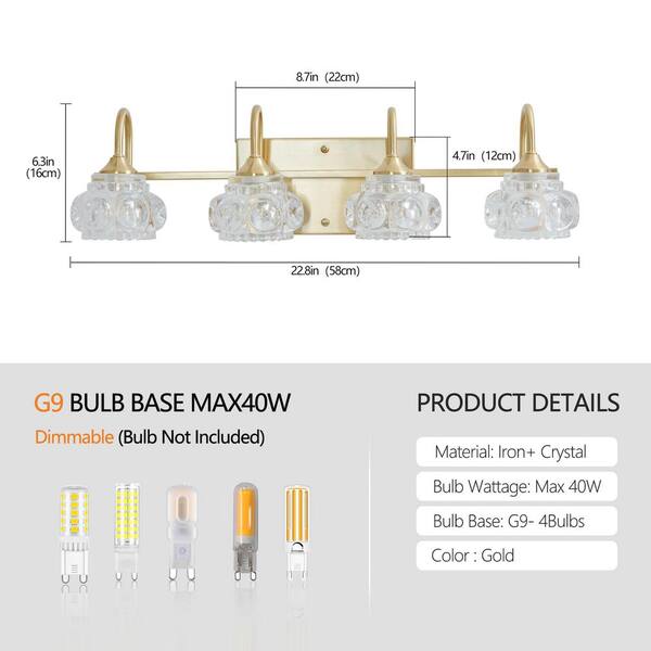 ♡n41♡ Amucolo 22.8 in. 4-Light Golden Wall Sconce Bathroom Vanity