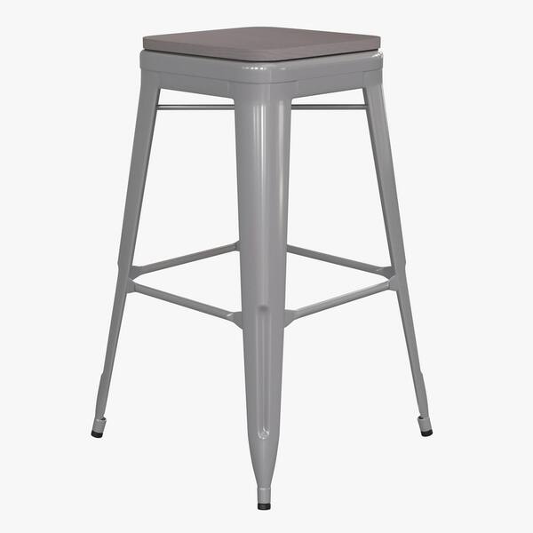Carnegy Avenue 31 in. Silver/Gray Backless Metal Bar Stool with Resin Seat Set of 4