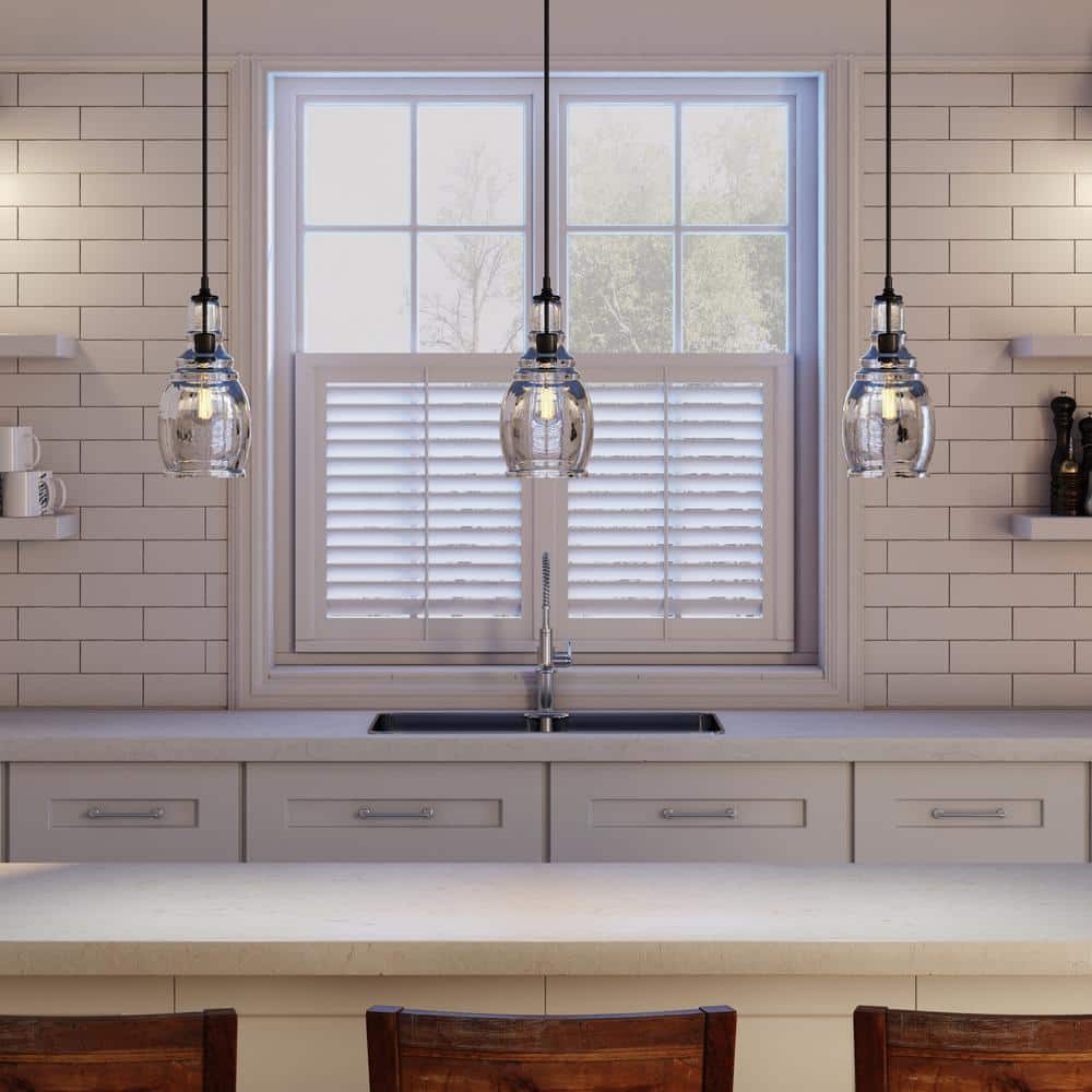 Black Steel Mini Pendant with Tinted Glass Shade