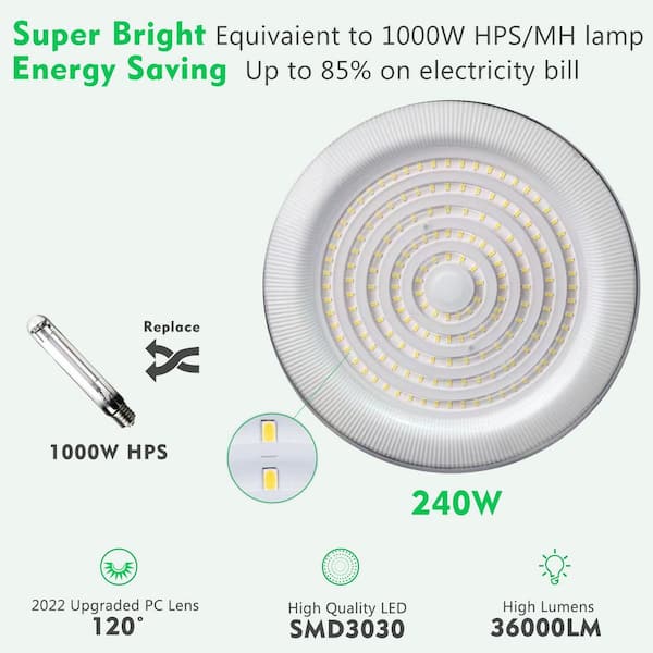 bulbeats 10Pack of 240W LED High Bay Light 36000LM High Bay LED Shop Lights AC100-277V Commercial Bay Lighting for Warehouse