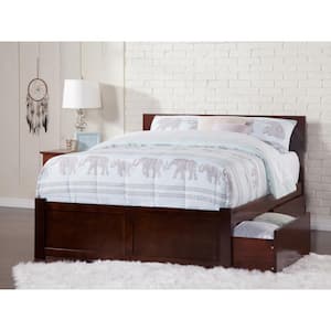 Orlando Walnut King Platform Bed with Flat Panel Foot Board and 2 Urban Bed Drawers
