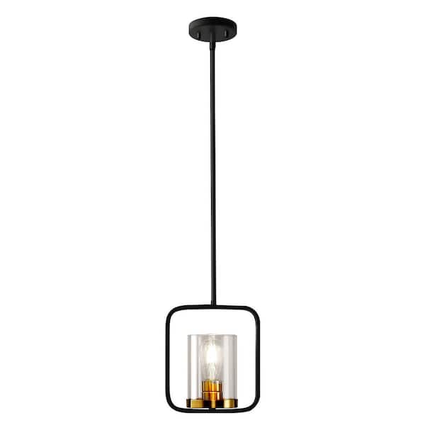 YANSUN 1-Light Black and Gold Kitchen Island Pendant Light with Clear Glass Shade for Dining Room