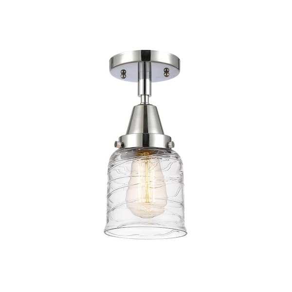 Bell 5 in. 1-Light Polished Chrome Industrial Flush Mount with Smoked Glass Shade