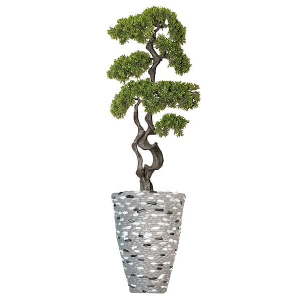 VINTAGE HOME 48 in. High Artificial Podocarpus Macrophyllus Plant with Fiberstone Planter
