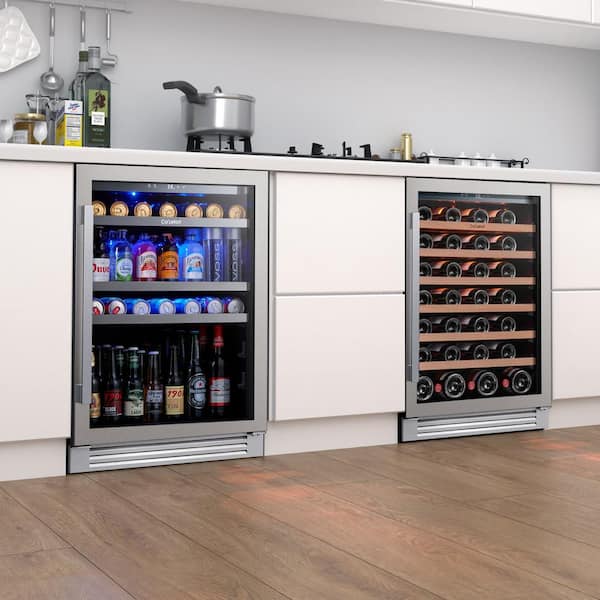 Ca'Lefort 48 in. Dual Zone 54-Wine Bottles & 220-Cans Beverage & Wine  Cooler Side-by-Side Built-In Refrigerator in Stainless Steel  CLF-BS24WS24-HD - The Home Depot