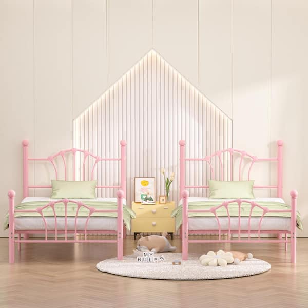 VECELO Twin Metal Bed Frame with Shell Headboard, Heavy Duty Slats