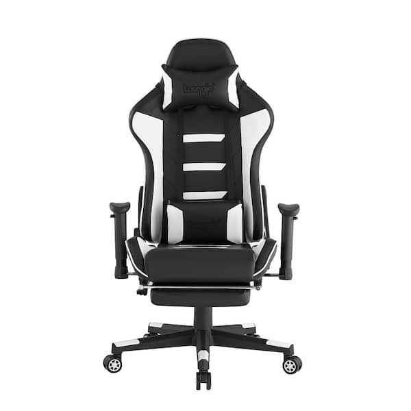 Loungie Eliora White Faux Leather Game Chair Swivel, Adjustable Back Angle, Seat Height and Armrest