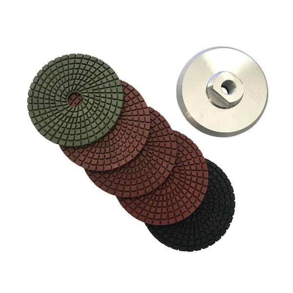 4 in. Dark Resin Wet Diamond Polishing Pad Set (50 100 200 400 800 Grit) for Granite Concrete with Aluminum Backer