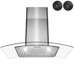 30 in. Convertible Wall Mount Range Hood with LEDs, Push Control and Carbon Filters in Stainless Steel