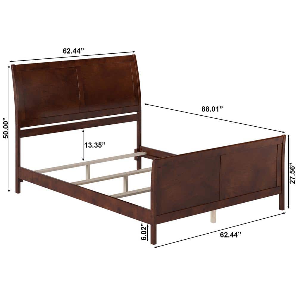 Portland Walnut Queen Wood Sleigh Bed Frame with Footboard