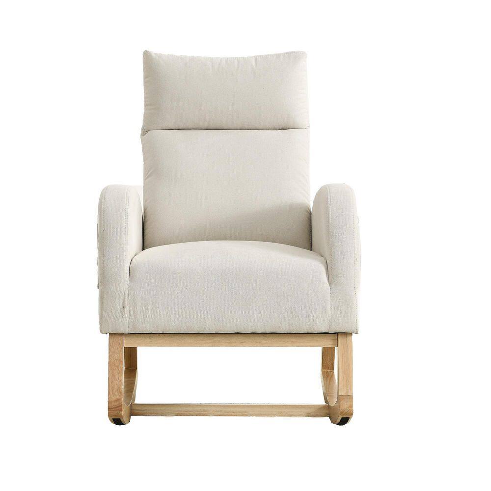 27.6 in. W Beige Arm Rocking Chair Modern Accent High Backrest Living Room 