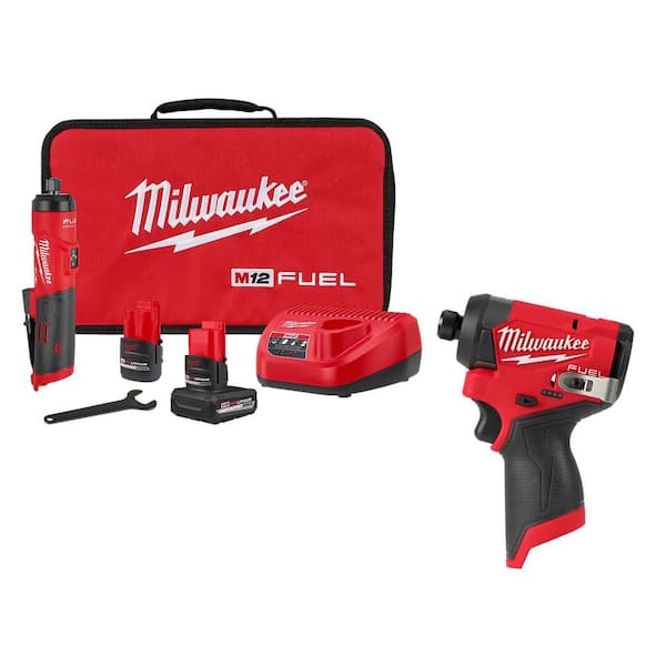 M12 FUEL 12V Lithium-Ion Brushless Cordless 1/4 in. Straight Die Grinder & M12 Impact Driver