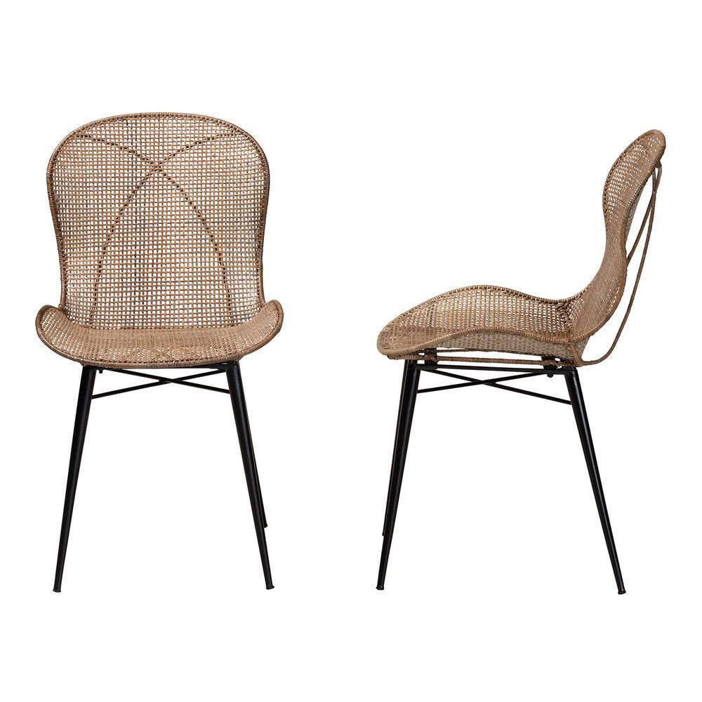 Sabelle Graywashed Rattan and Black Metal Dining Chair Set