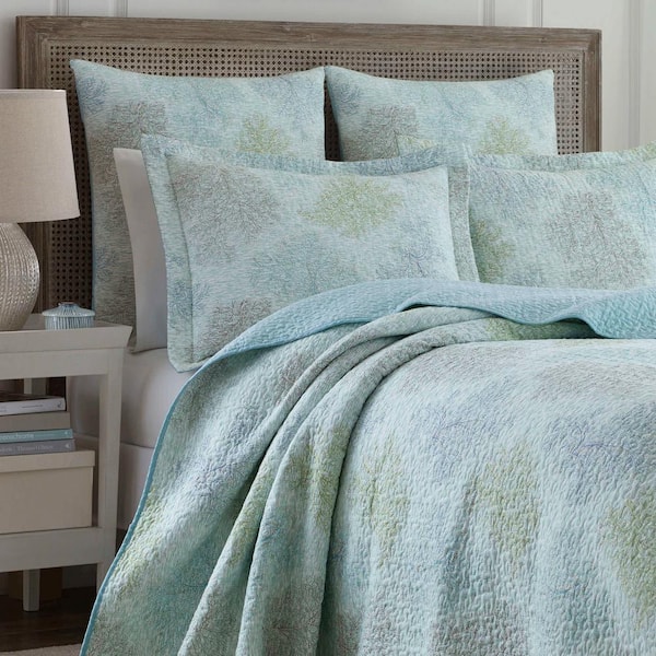 Laura Ashley Saltwater 3-Piece Blue Geometric Cotton King Quilt