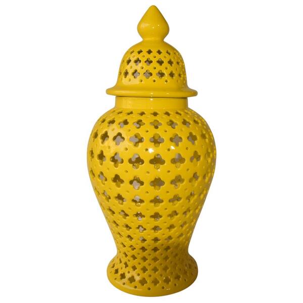 THREE HANDS 34 in. Yellow Ceramic Jar