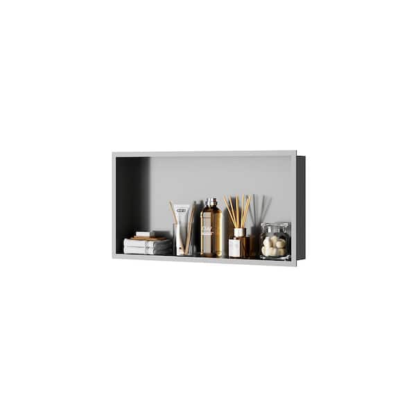 24 in. W x 12 in. H x 4 in. D, Single Layer Recessed Shower Niche, Stainless Steel Shower Shelf in Gunmetal Grey