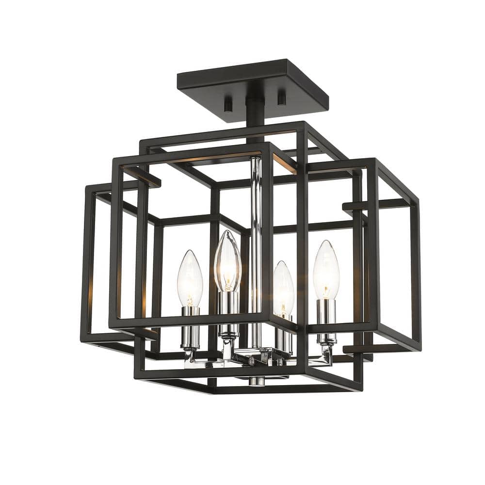 Titania 14 in. 4-Light Black Plus Chrome Semi-Flush Mount with no Shade